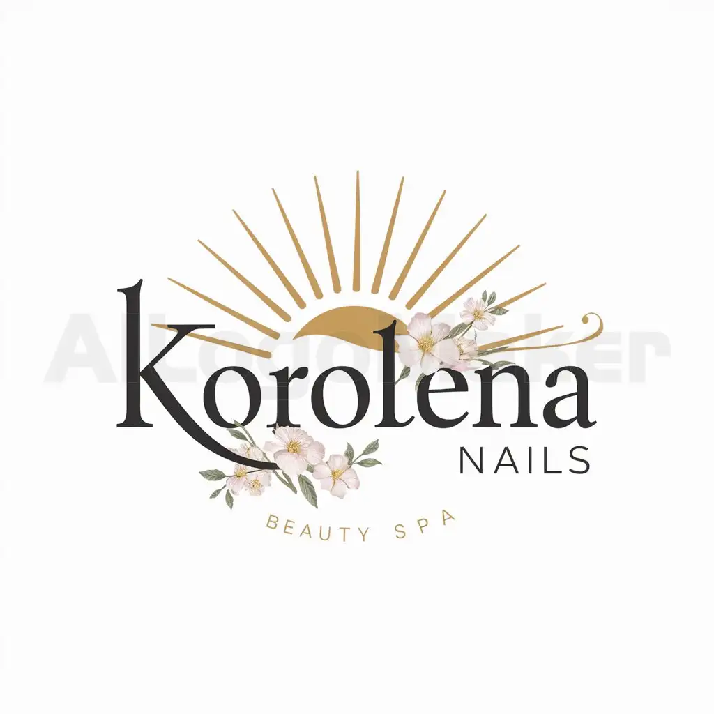 a logo design,with the text "Korolena nails", main symbol:rays of sun, flowers,Moderate,be used in Beauty Spa industry,clear background