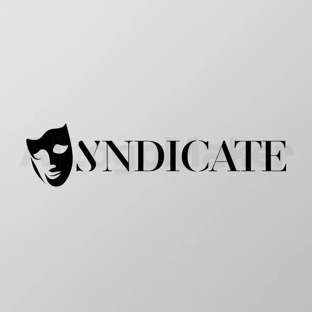 a logo design,with the text "Syndicate", main symbol:opera mask black white,Minimalistic,be used in Others industry,clear background
