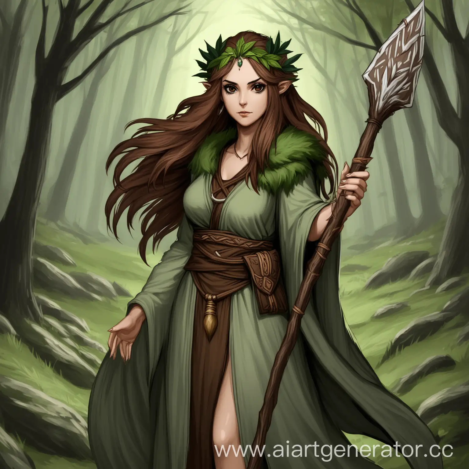 DarkEyed-Woman-Druid-with-Spear-in-Fantasy-Setting