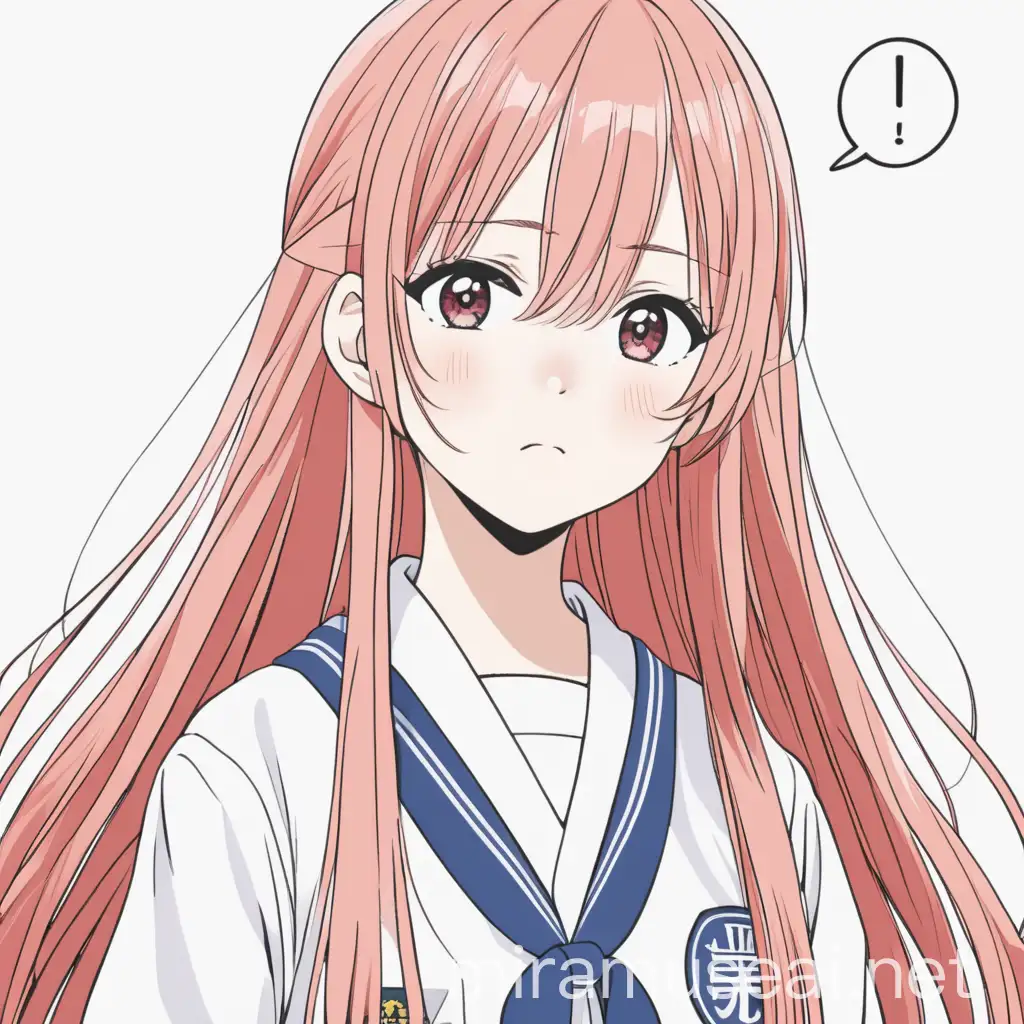 A girl with long straight Salmon hair, gorgeous and tall,. She doesn’t have bangs, she wears high school Japanese uniforms. Make a difference expression of her. She’s an infj. Illustrated by the mangaka of tonari no kaibutsu kun
