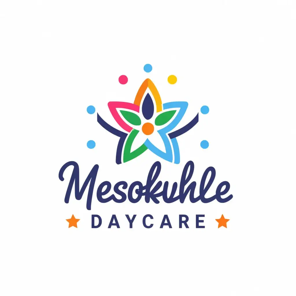 a logo design,with the text "Mesokuhle Day care", main symbol:a star with a crown beneath it. color sweet pink , blue and a touch of gold,Moderate,be used in Education industry,clear background