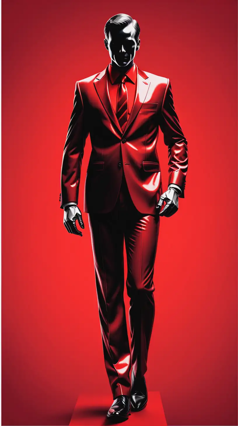 Proud Chromium Silhouette Man in Suit on Red Background Poster