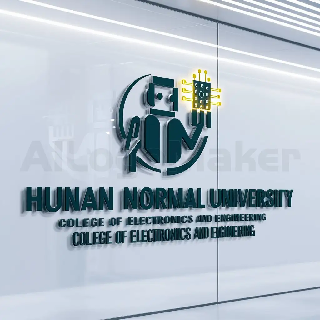 a logo design,with the text "Hunan Normal University College of Electronics and Engineering", main symbol:artificial intelligence, robots,Moderate,be used in Education industry,clear background