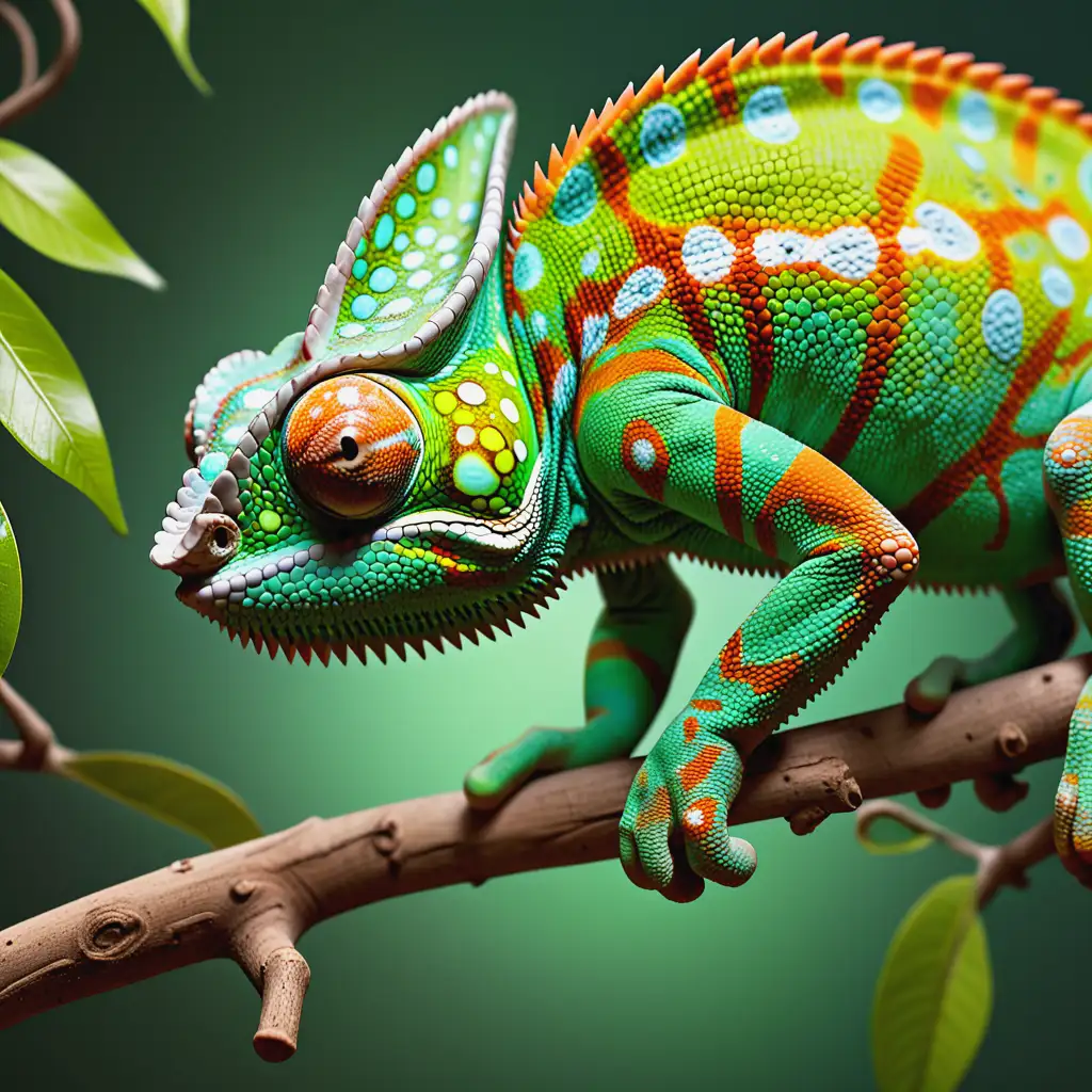 Colorful Chameleon Perched on Twig with Unique Eye Structure
