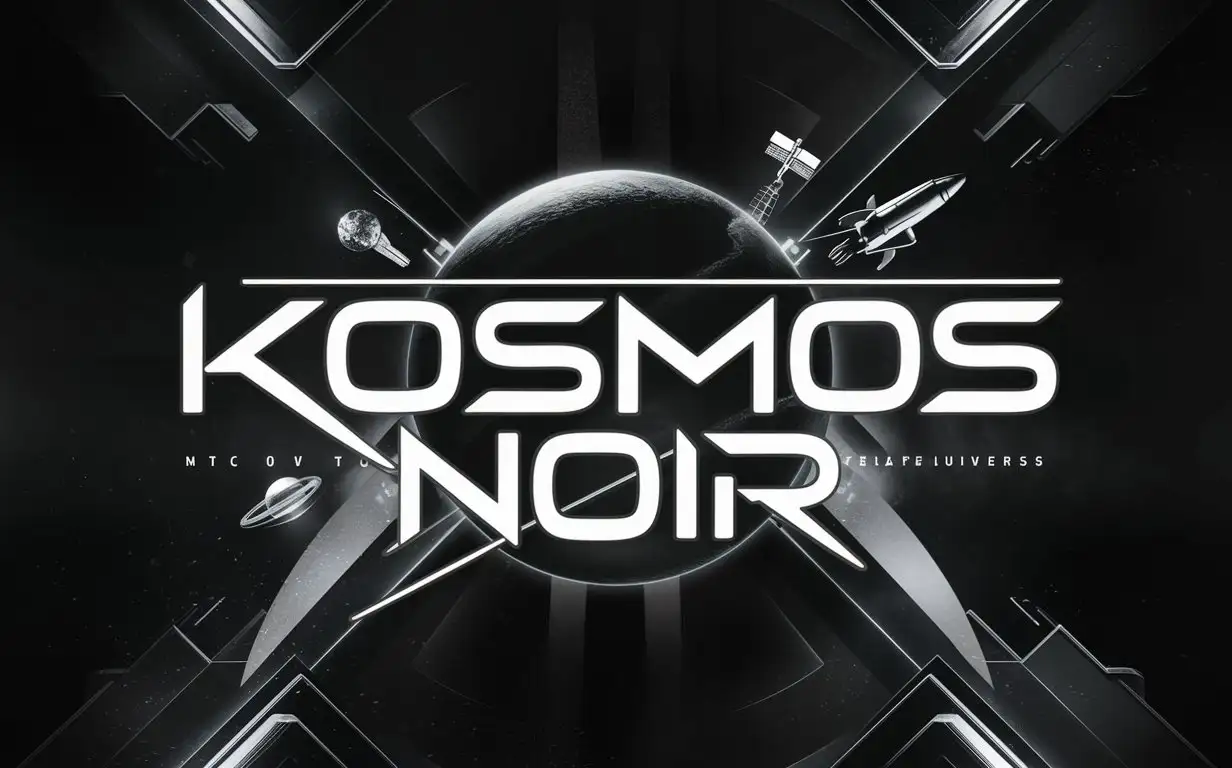 KOSMOS NOIR, logo, black and white, scifi, high-tech, starscape