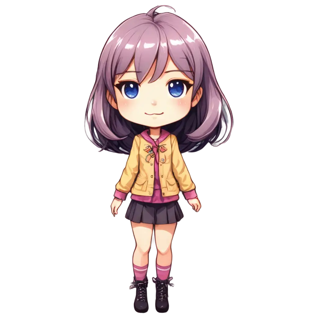 a cute chibi in colorful clothing and hair, mouth slightly ajar 