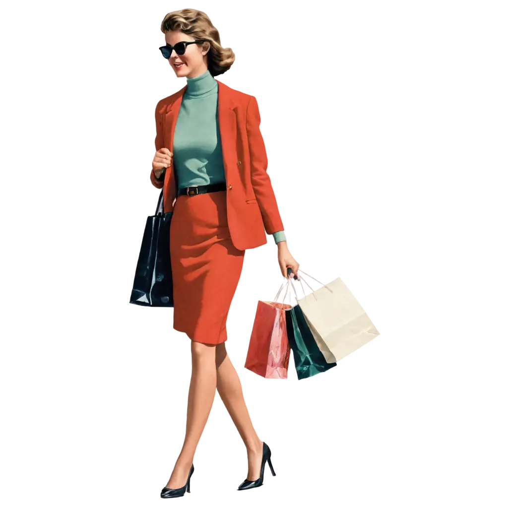 woman with shopping bags vintage magazine illustration