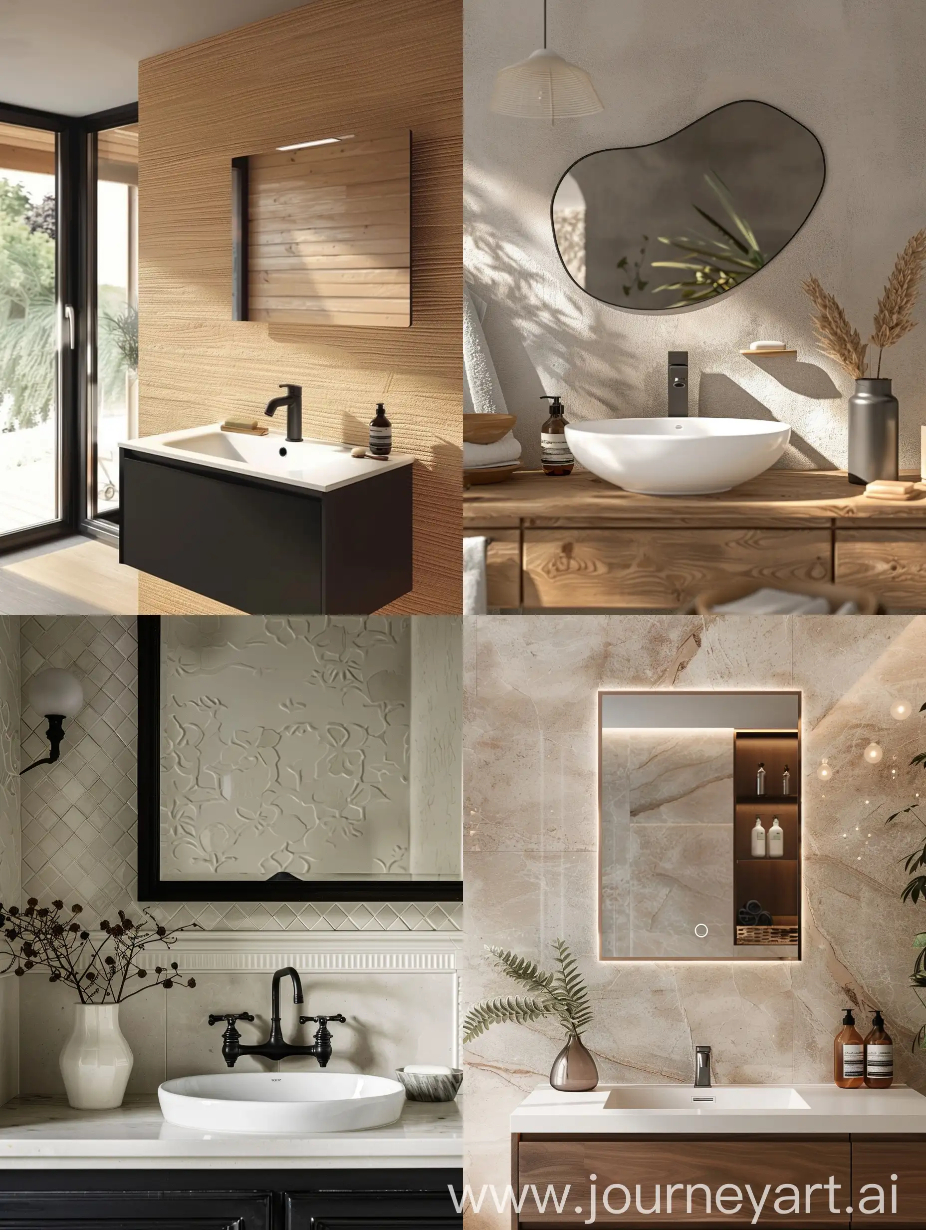 Эстетичная стена в ванной комнате с зеркалом