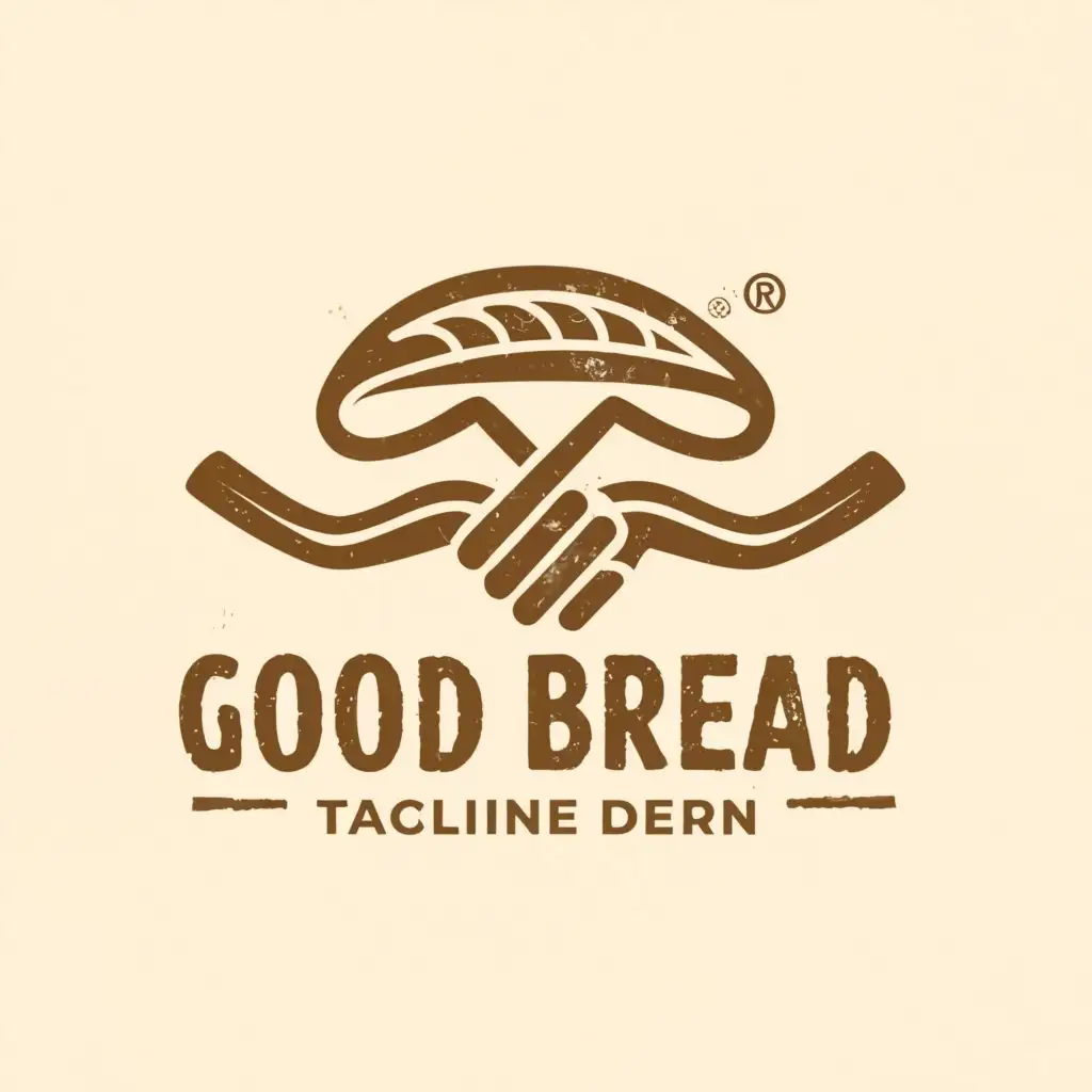 a logo design,with the text "Good bread", main symbol:Bread, male and female hand,complex,clear background