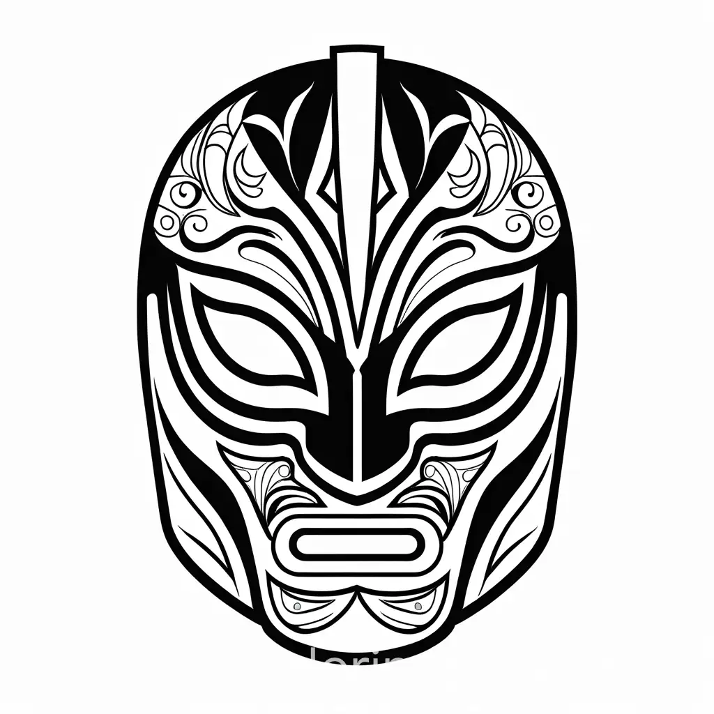 Luchador-Wrestling-Mask-Coloring-Page-Bold-Black-and-White-Line-Art-on-White-Background