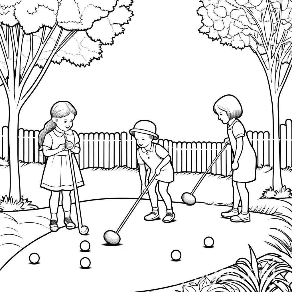 Children-Playing-Croquet-Coloring-Page-with-Simple-Line-Art