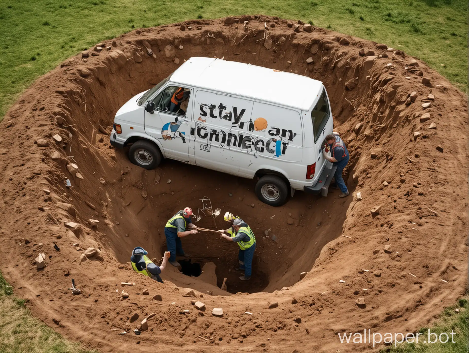 Two-Men-Digging-a-Hole-Next-to-Stay-Connected-Van