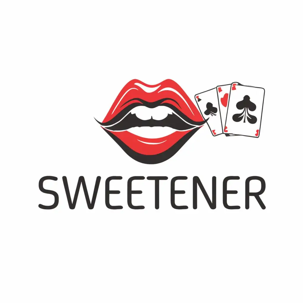 a logo design,with the text "Sweetener", main symbol:Cards, red kiss,Moderate,be used in Entertainment industry,clear background