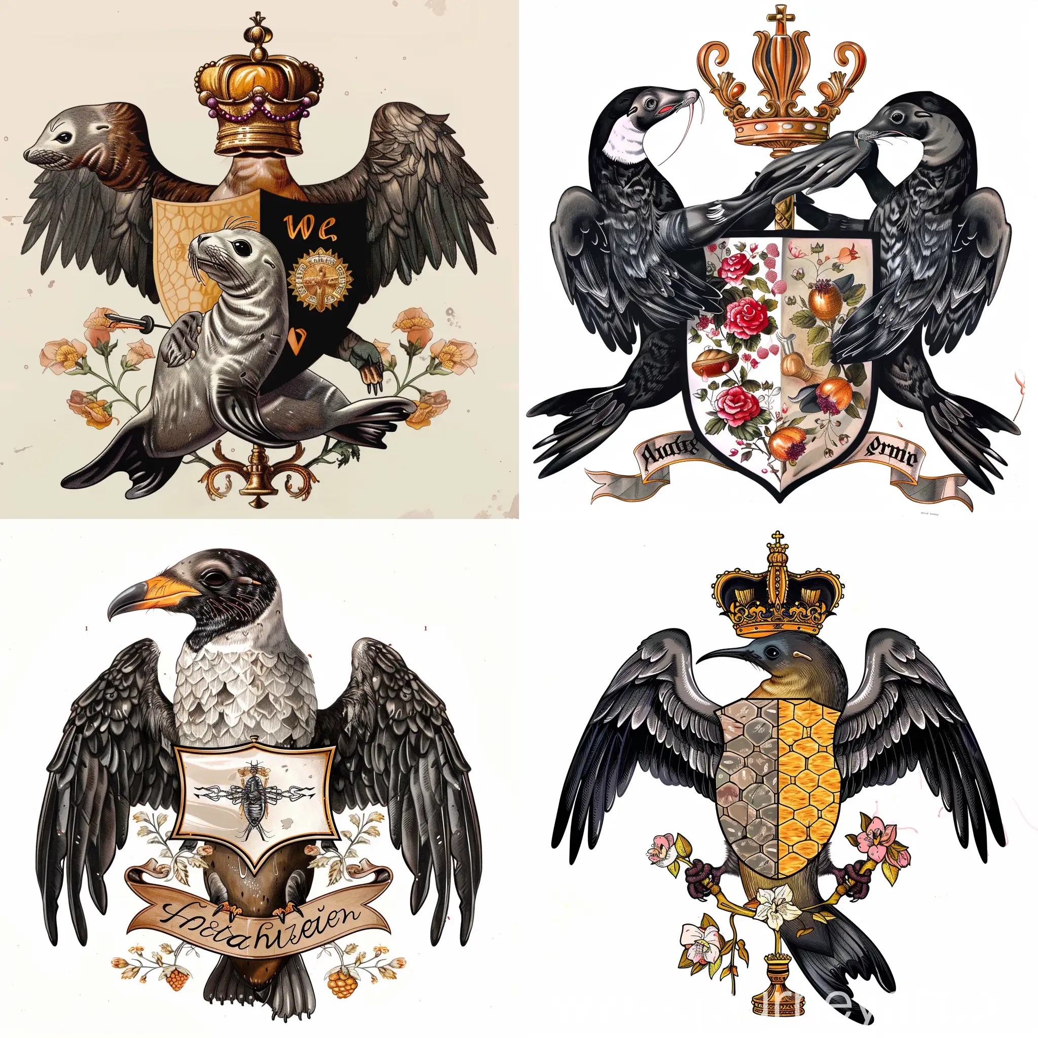 Historic-Family-Crest-Featuring-a-Honey-Eater-and-Seal