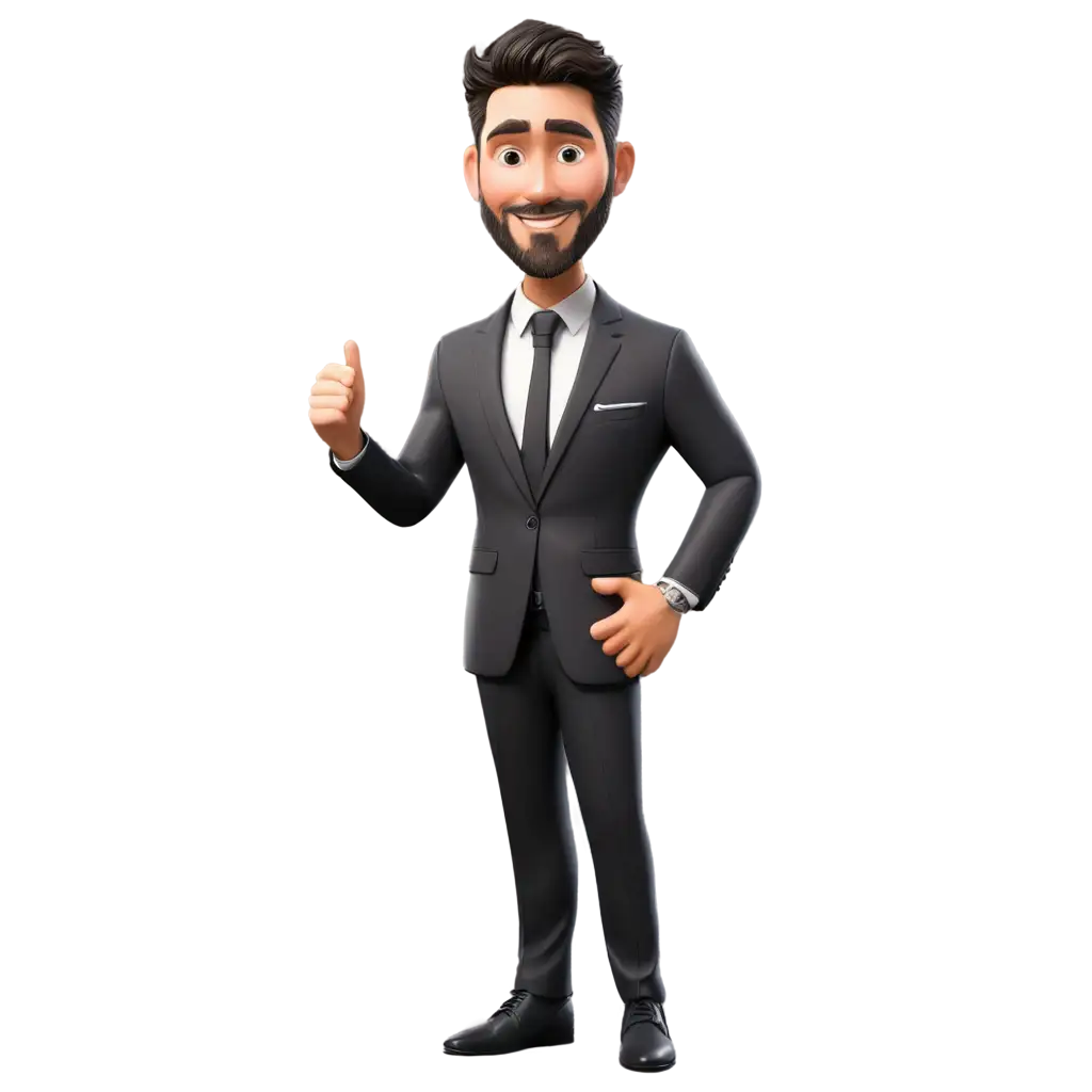 Elegant-Receptionist-Caricature-PNG-Man-in-Black-Suit-Standing-Sans-Bag