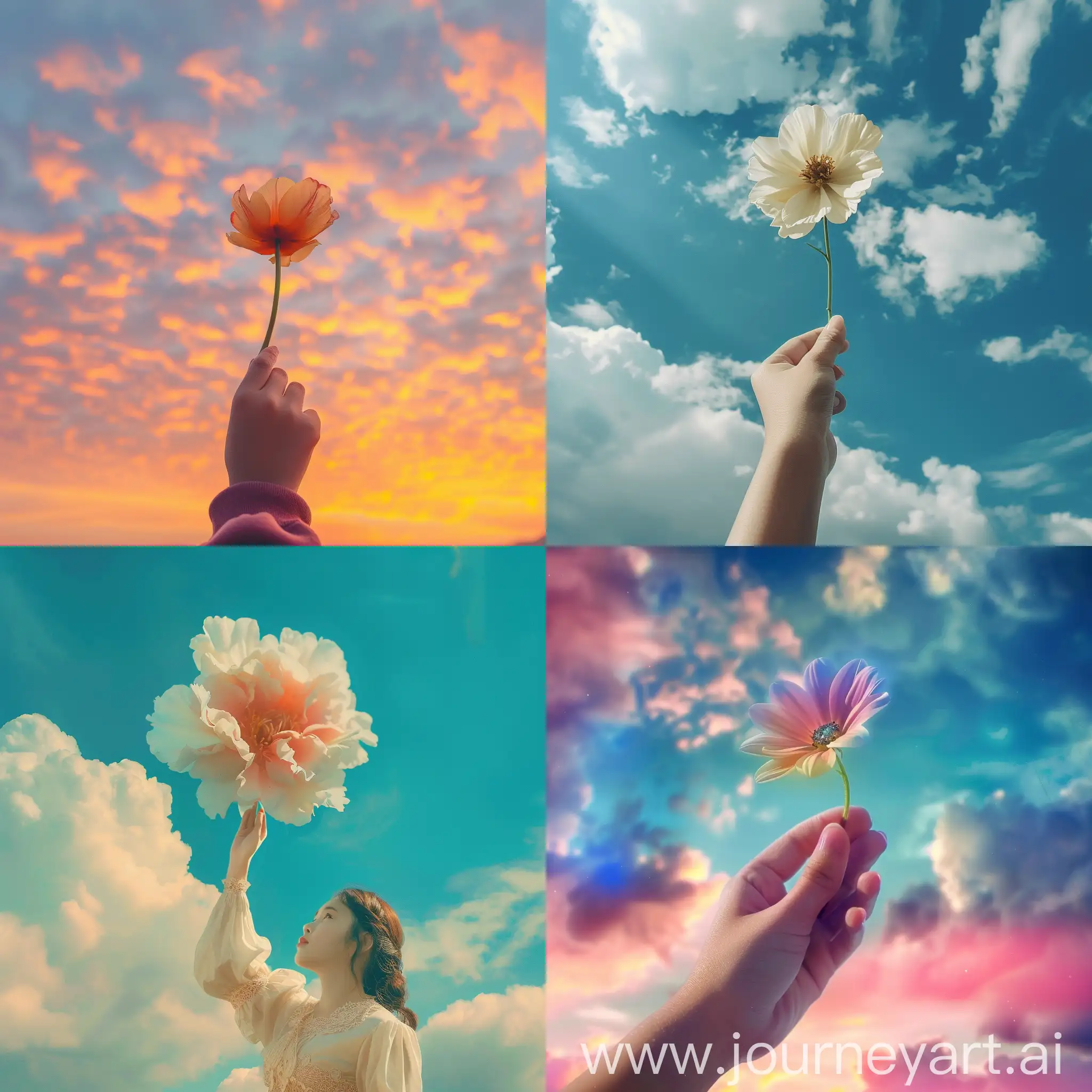 Girl-Holding-Beautiful-Flower-against-Sky