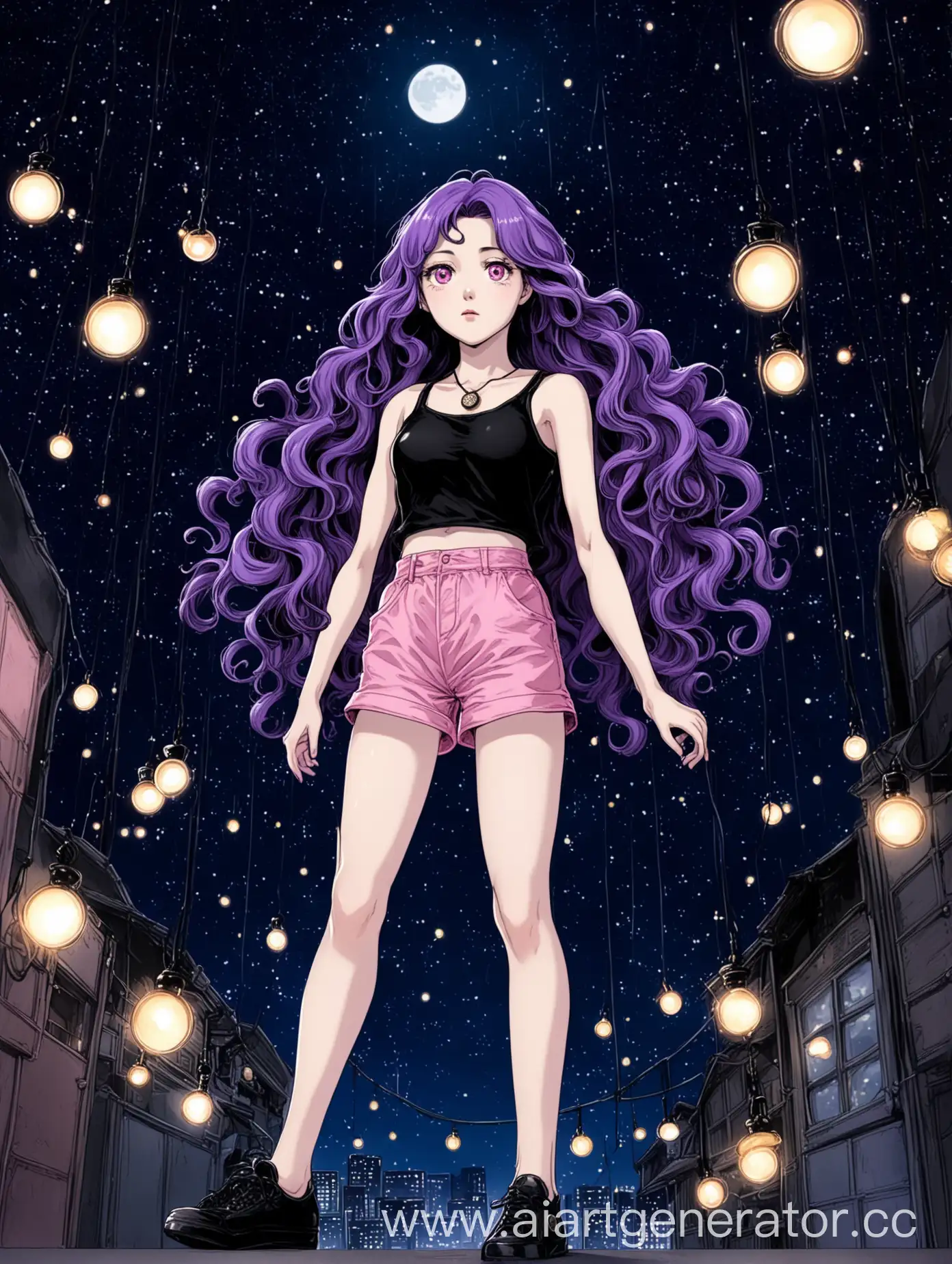 Teenage-Girl-with-Curly-Purple-Hair-and-Pocket-Watches-in-Night-Sky