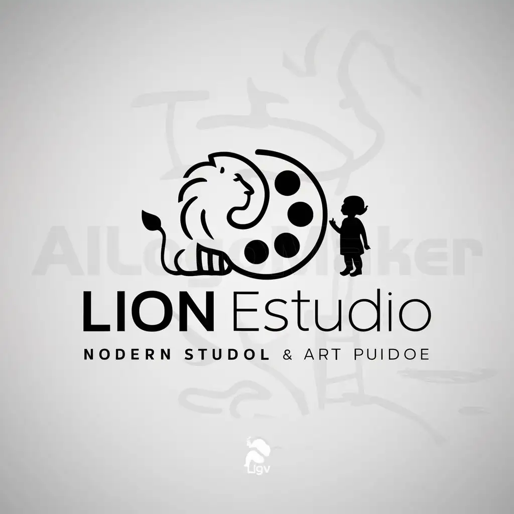 a logo design,with the text "lion estudio", main symbol:leones + art + niños,Moderate,be used in 0 industry,clear background