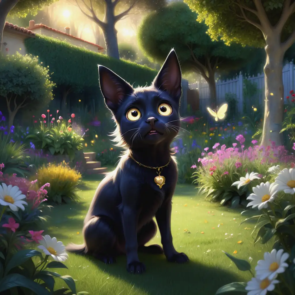 Shiny Black Fur Luna and Curious Clara in Enchanted Garden Scene