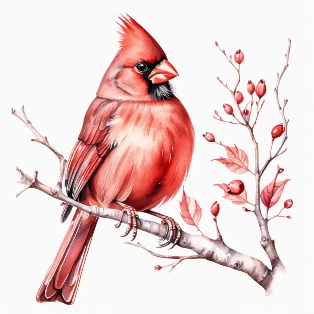 Aesthetic Watercolor Cardinal Sitting on Branch Clipart