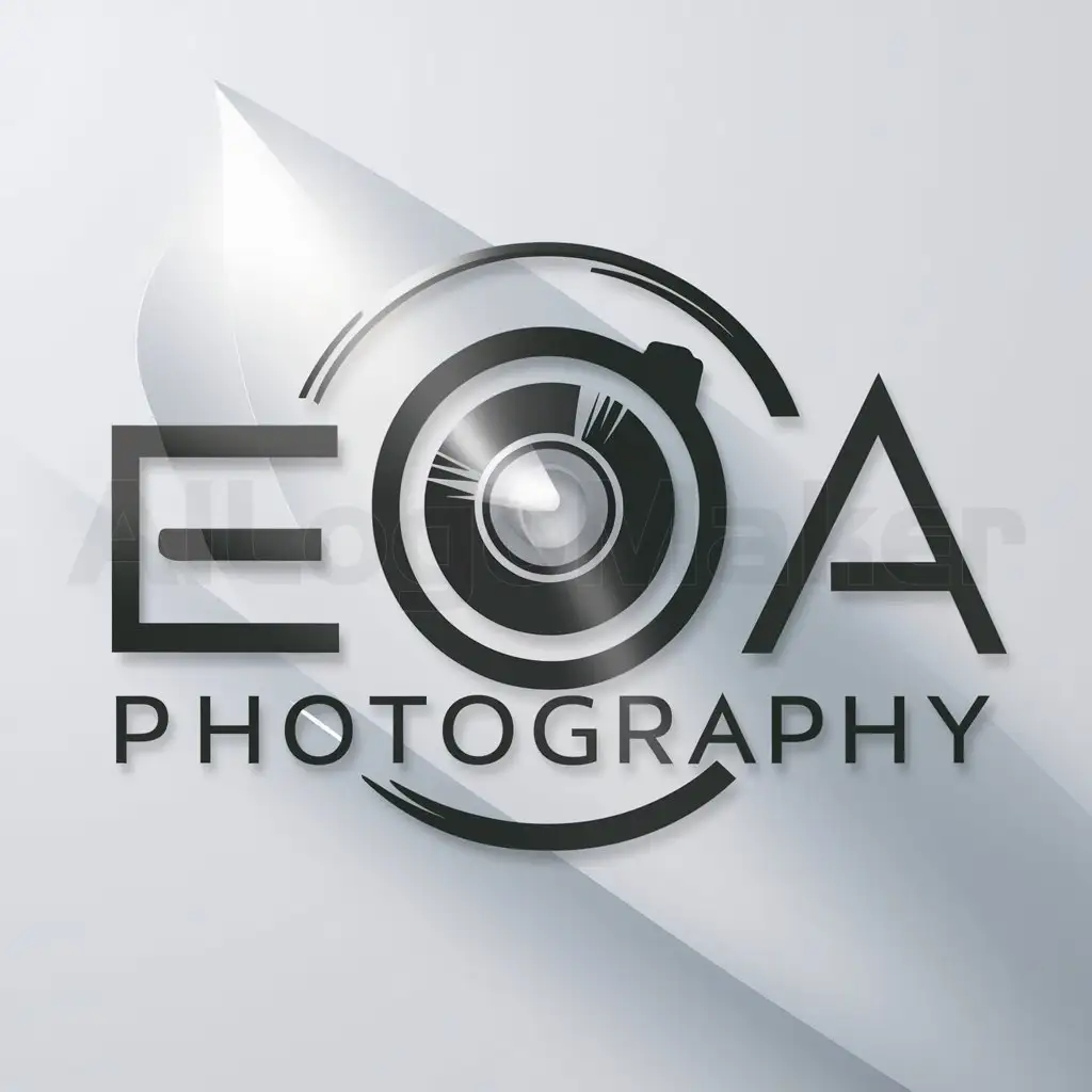 a logo design,with the text "EA PHOTOGRAPHY", main symbol:LENS CAMERA,Moderate,be used in Entertainment industry,clear background