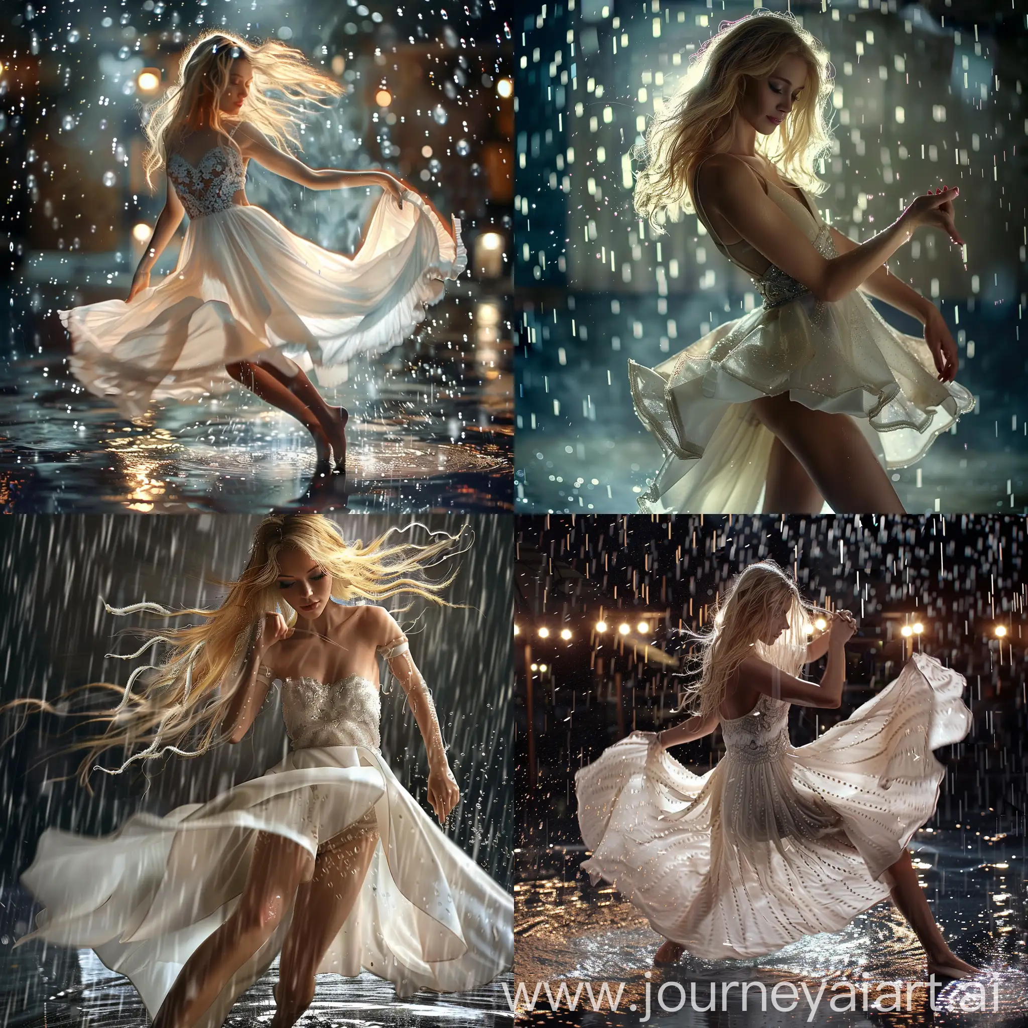 Graceful-Blonde-Girl-Dancing-in-Rain-with-White-Dress-Realistic-Lighting-Art