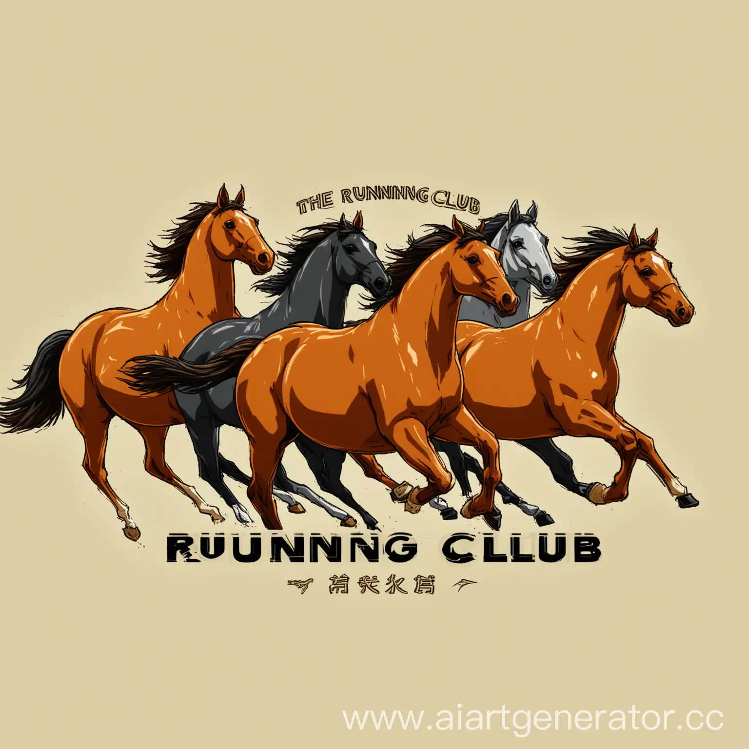 Логотип бегового клуба «Медленные лошади». Должны быть изображены толстые и ленивые лошади