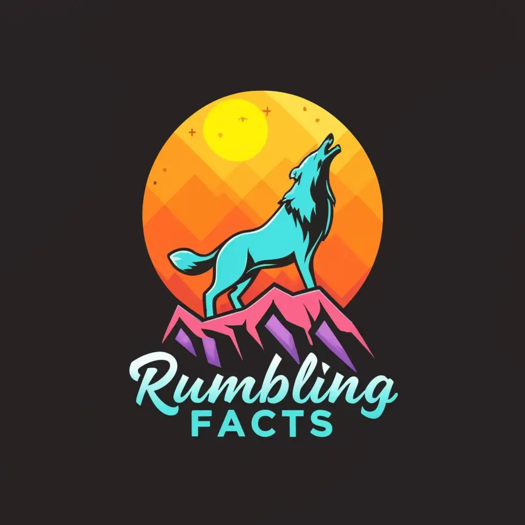 a logo design,with the text "Rumbling Facts", main symbol:Colourful Wolf on mountain Moon Mic howling truths to the world,complex,be used in Entertainment industry,clear background