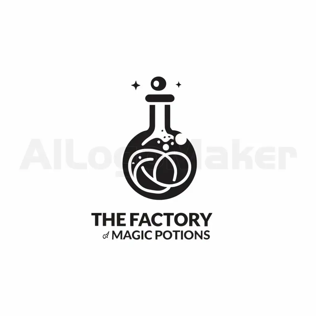a logo design,with the text "The factory of magic potions", main symbol:Bottle,Minimalistic,be used in Others industry,clear background