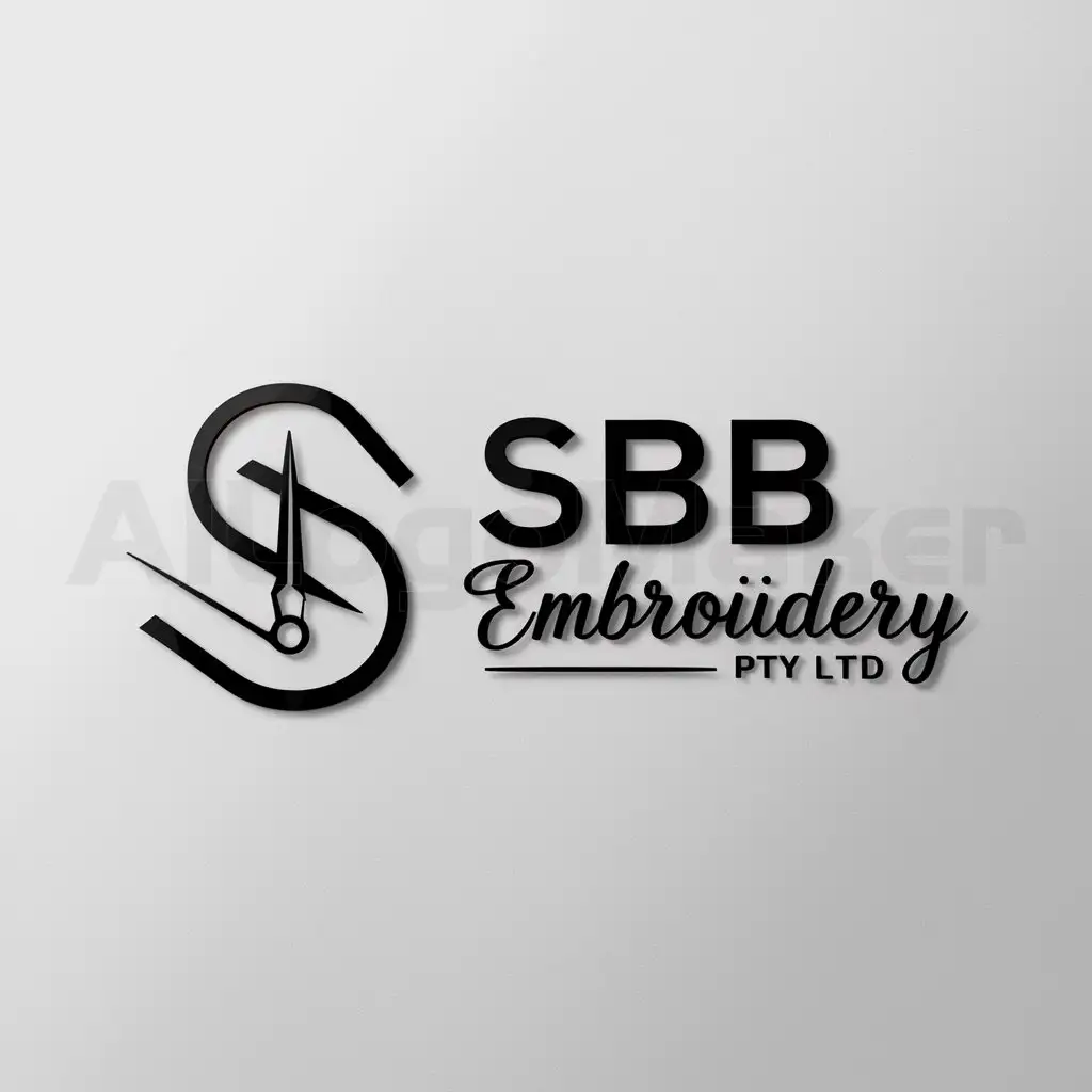 a logo design,with the text "SBB EMBROIDERY PTY LTD", main symbol:create Minimalistic Monochrome Logo for Embroidery Business called SBB EMBROIDERY PTY LTD. create a logo for my embroidery business, can deliver a sophisticated, minimalistic design in black and white. The logo should be minimalistic in design, and entirely in black and white. It can incorporate elements: needles and threads, or an embroidery hoop. A keen understanding of brand identity, with the ability to create a design that is both elegant and simple is crucial. As the project is time-sensitive, I need a freelancer who can complete the task ASAP. The business name is SBB EMBROIDERY (can be a mix of block and script) I would like PTY LTD in smaller lettering underneath the company name. If your logo is chosen I would like to have the font names used in the logo so I can embroider the new logo for my brand.,Minimalistic,be used in Embroidery Business industry,clear background