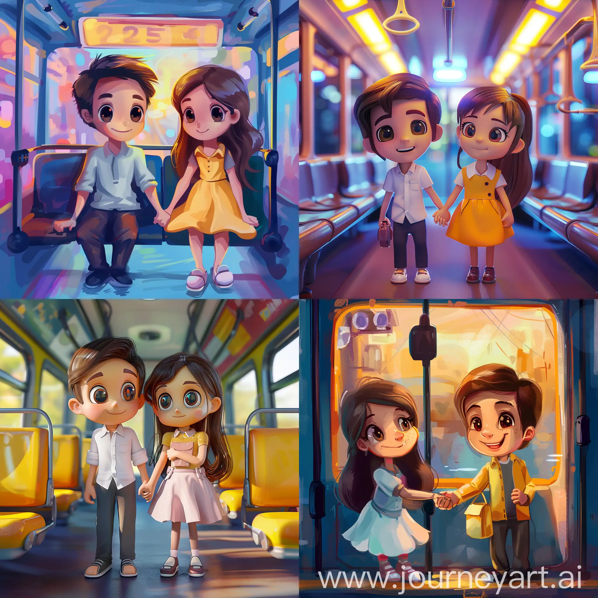 Multicolored-Lovestruck-Characters-Holding-Hands-on-Bus-Journey