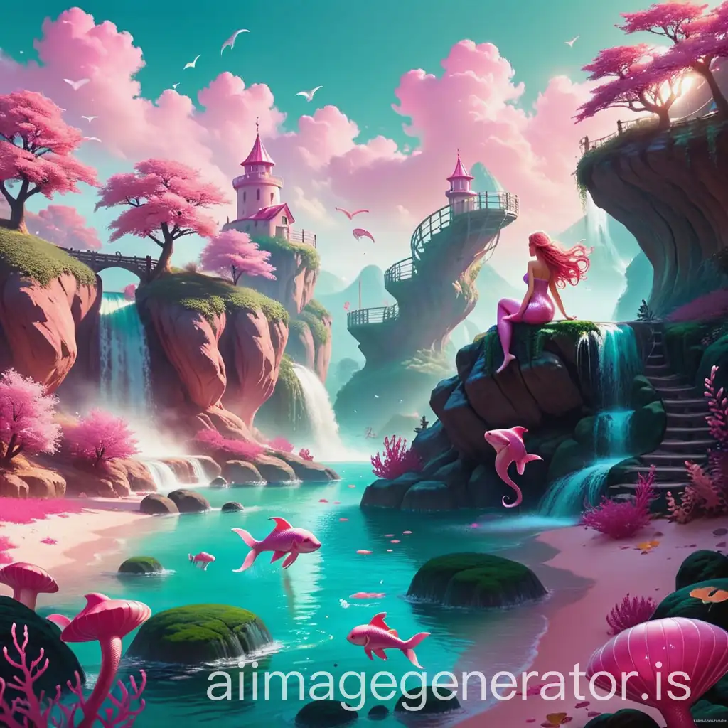 paysage pink of mermaids