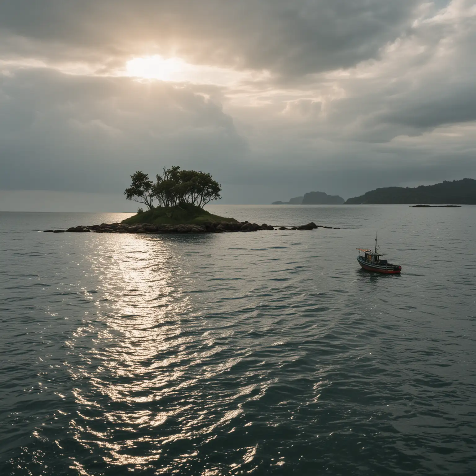 Малка рибарска лодка до самотен остров 