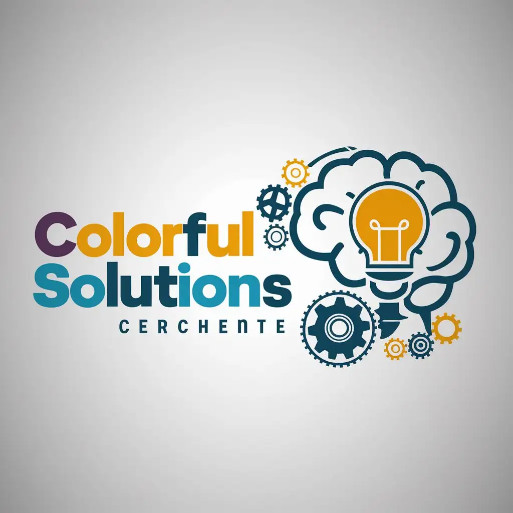 a logo design,with the text "Colorful solutions", main symbol:Leonardo da Vinci, brain, bulb, mechanics,Moderate,clear background