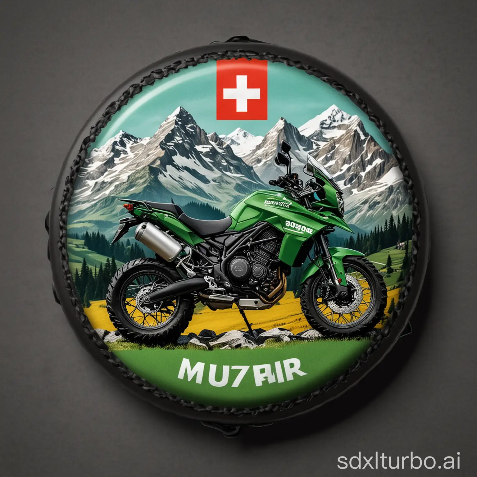 Swiss-Flag-Mountain-Badge-with-Triumph-Tiger-900-Motorcycle