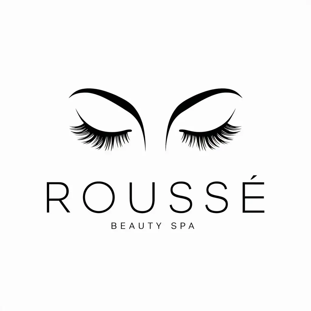 a logo design,with the text "Rousse", main symbol:A face with eyes closed where stand out the eyelashes done hair by hair and the eyebrows,Moderate,be used in Beauty Spa industry,clear background