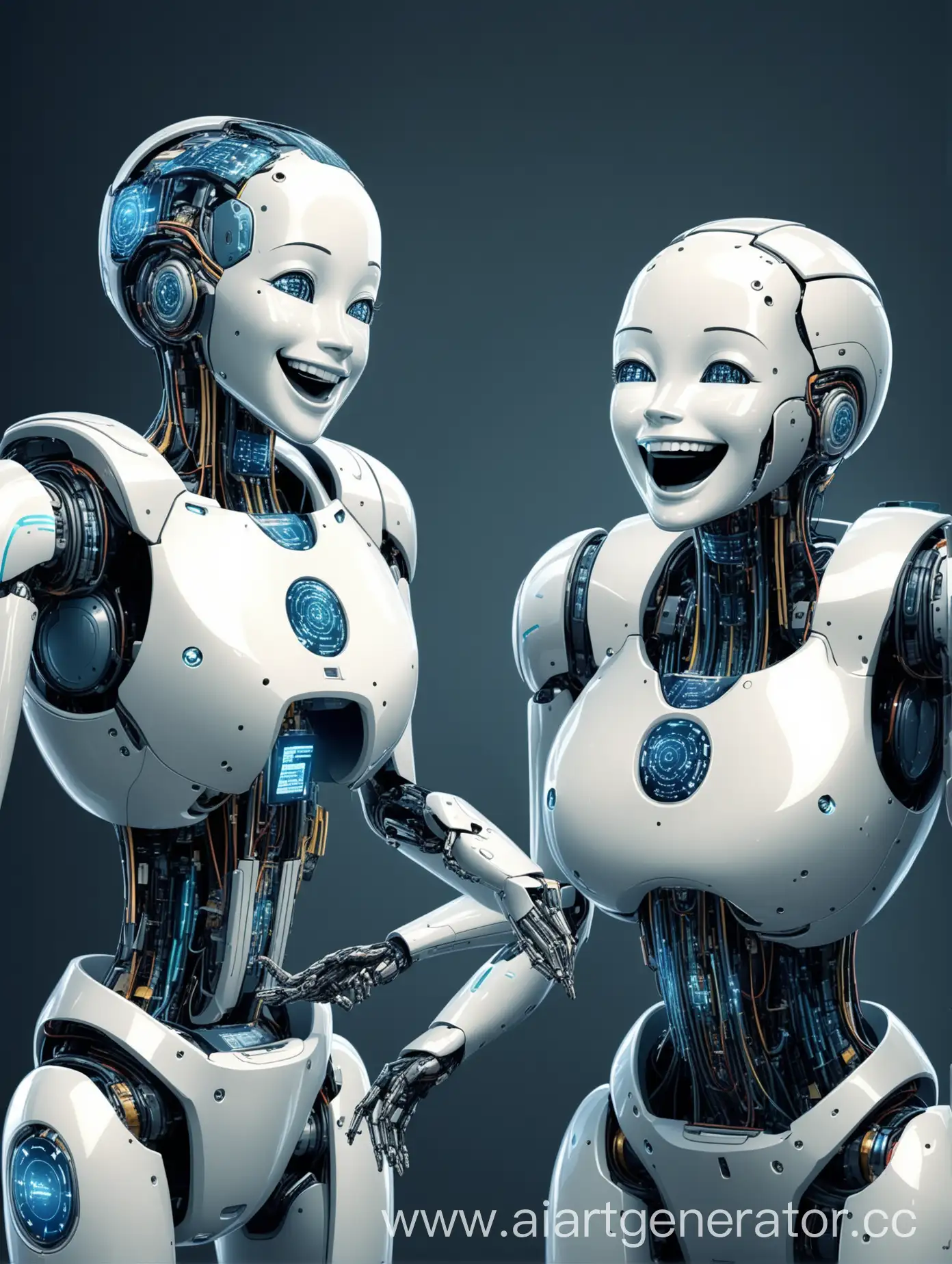 two highly advanced artificial intelligences laughing intriguengly