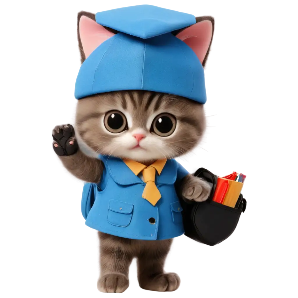3 cute kitty with school dress glass cap and bag