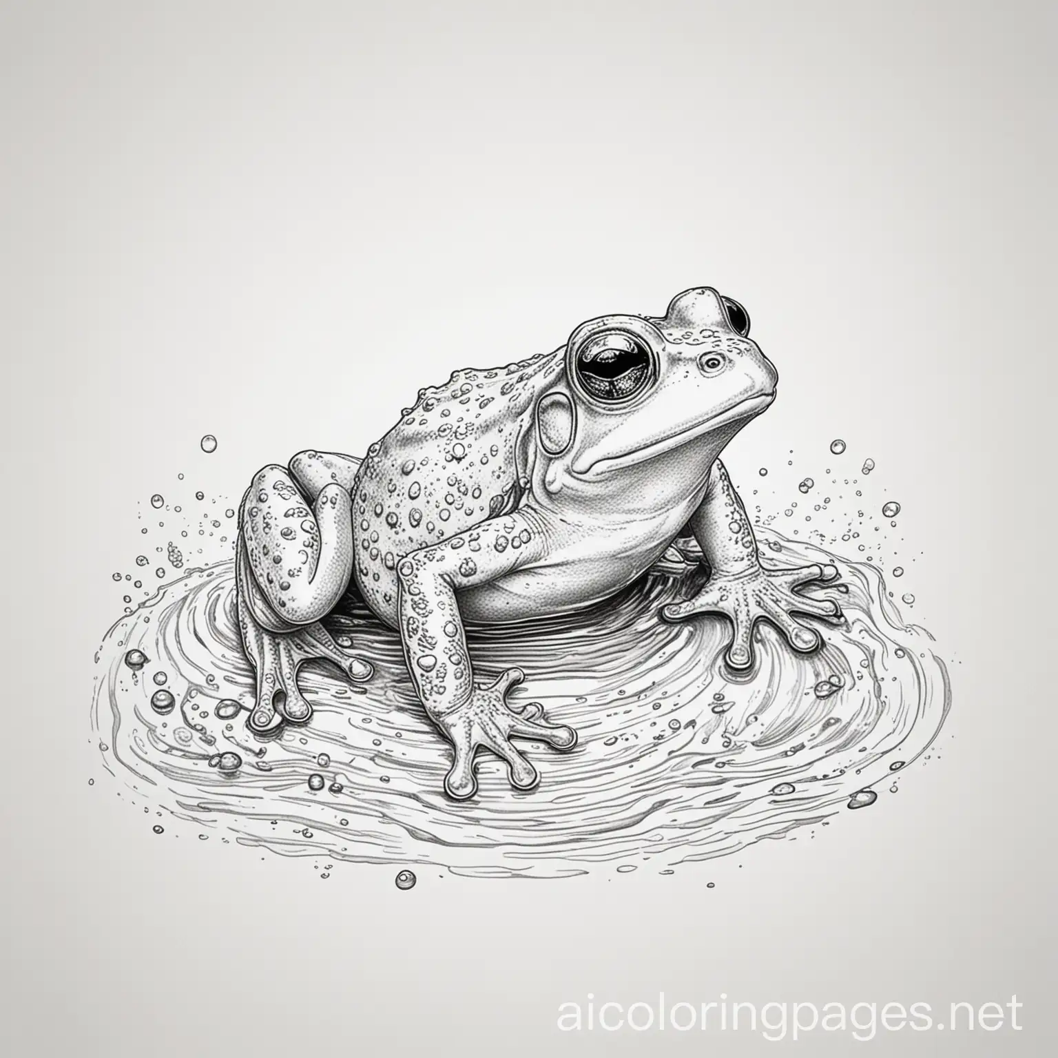 frog swimmg, Coloring Page, black and white, line art, white background, Simplicity, Ample White Space
