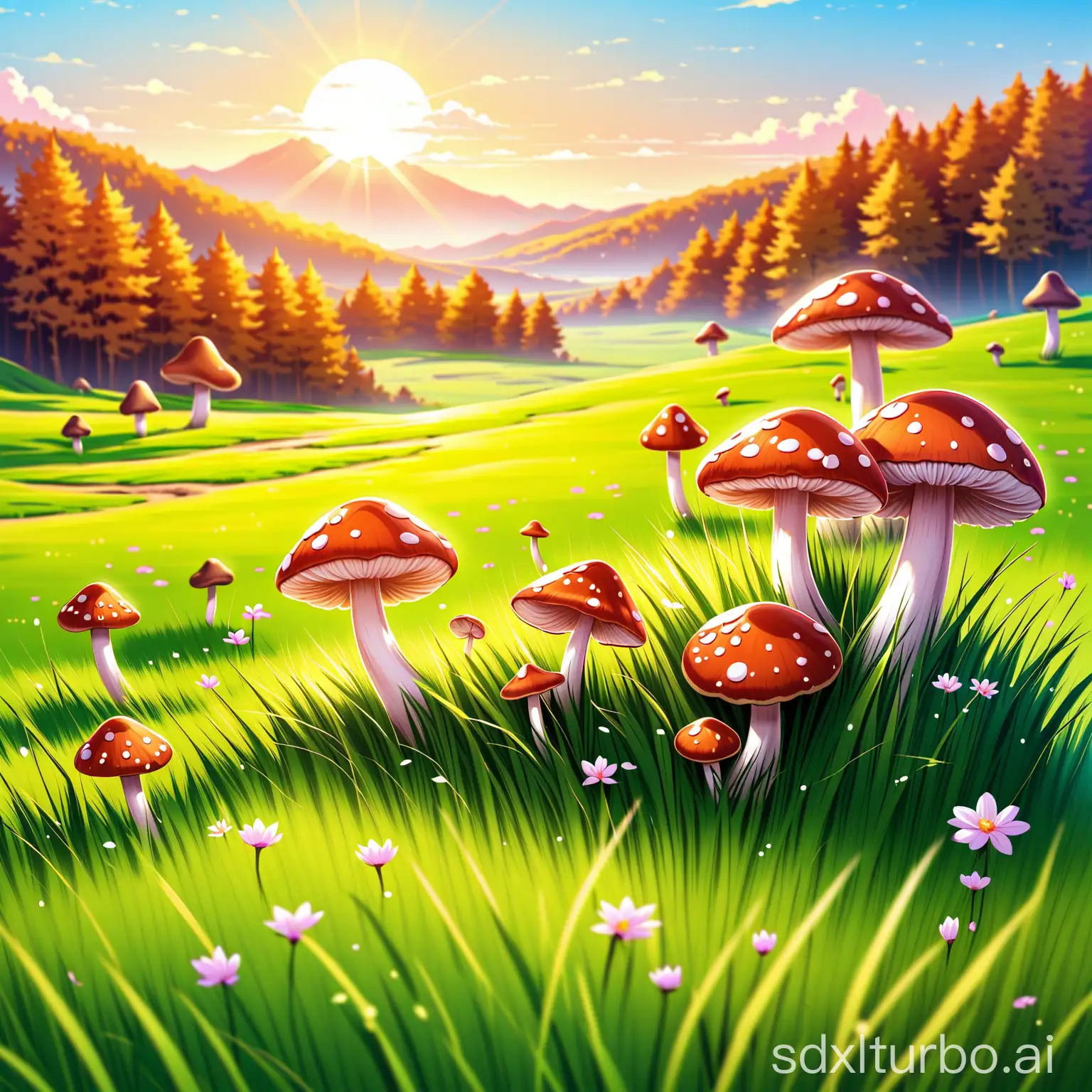Vibrant-Mushrooms-Sprouting-in-Grassy-Meadow