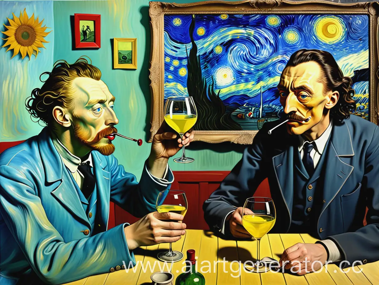 Van Gogh and  Salvador Dali drink  alcohol