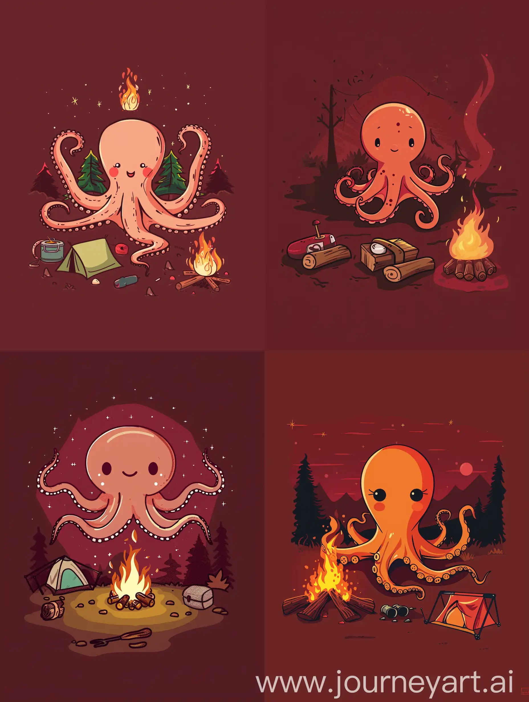 Adorable-Chibi-Octopus-Camping-in-Serene-Solitude