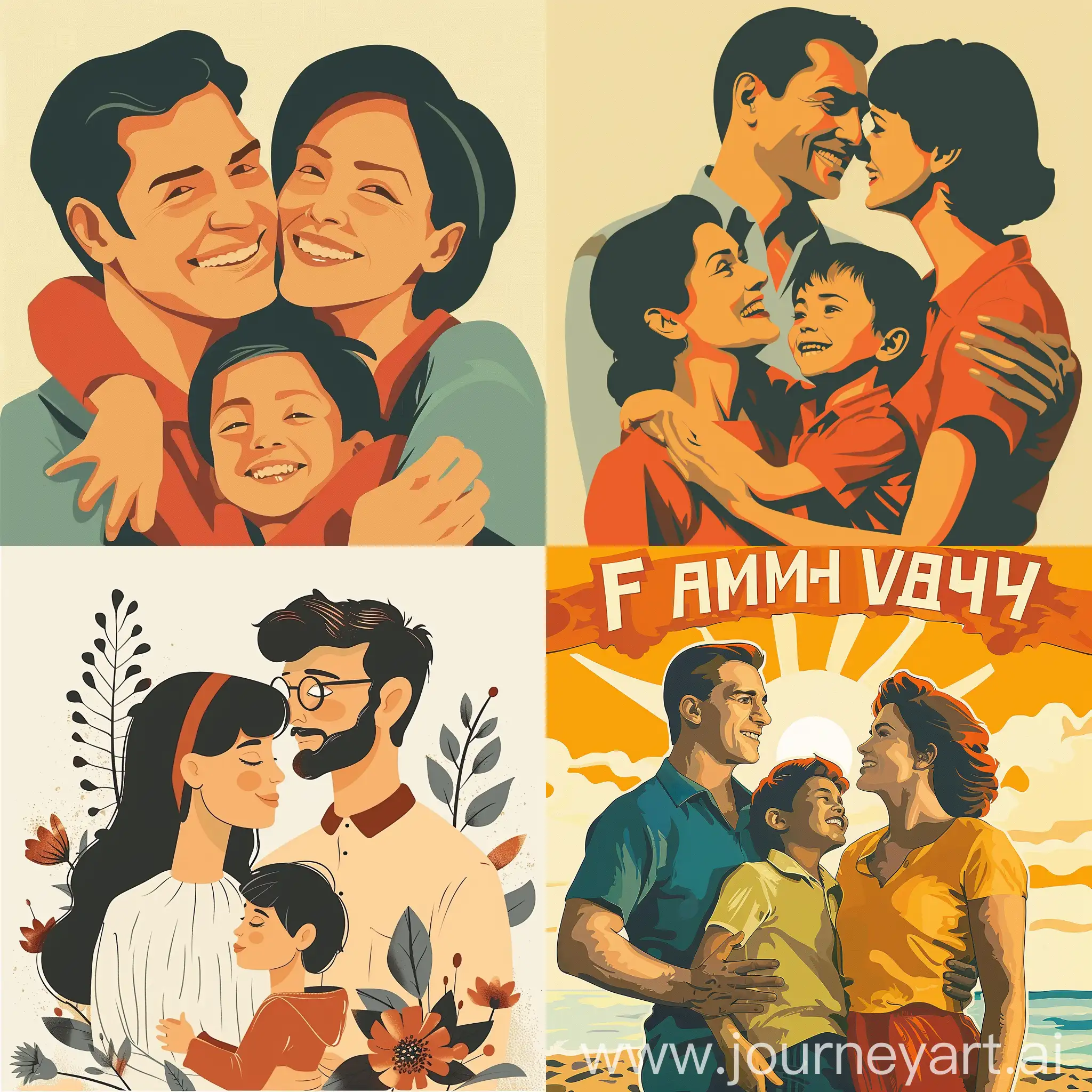 poster about family values in the style of the USSR, pleasant tones, happiness