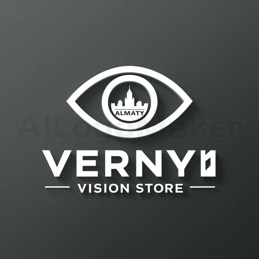 a logo design,with the text "Vernyi Vision store", main symbol:Almaty inside eye,Moderate,be used in Retail industry,clear background