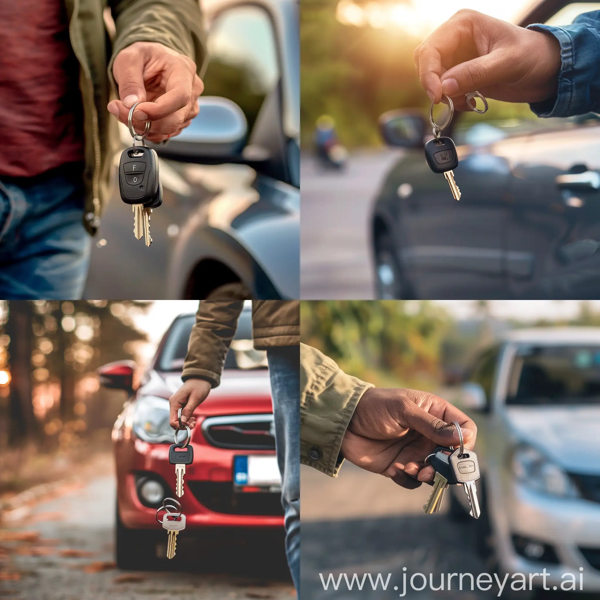 Person-Holding-Car-Keys-in-Front-of-Vehicle-4K-Photograph