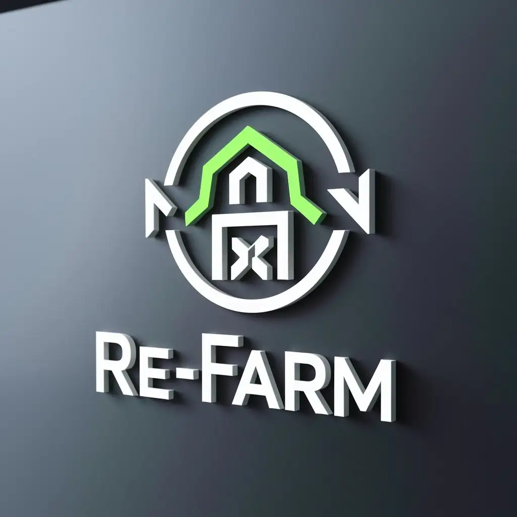 a logo design,with the text "RE-FARM", main symbol:farm,Moderate,be used in Technology industry,clear background