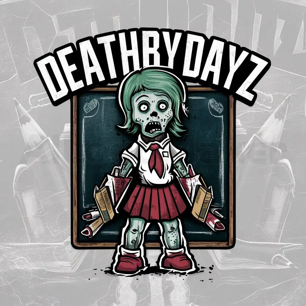 a logo design,with the text "DeathbyDayz", main symbol:Zombies Schools Scary,Moderate,clear background