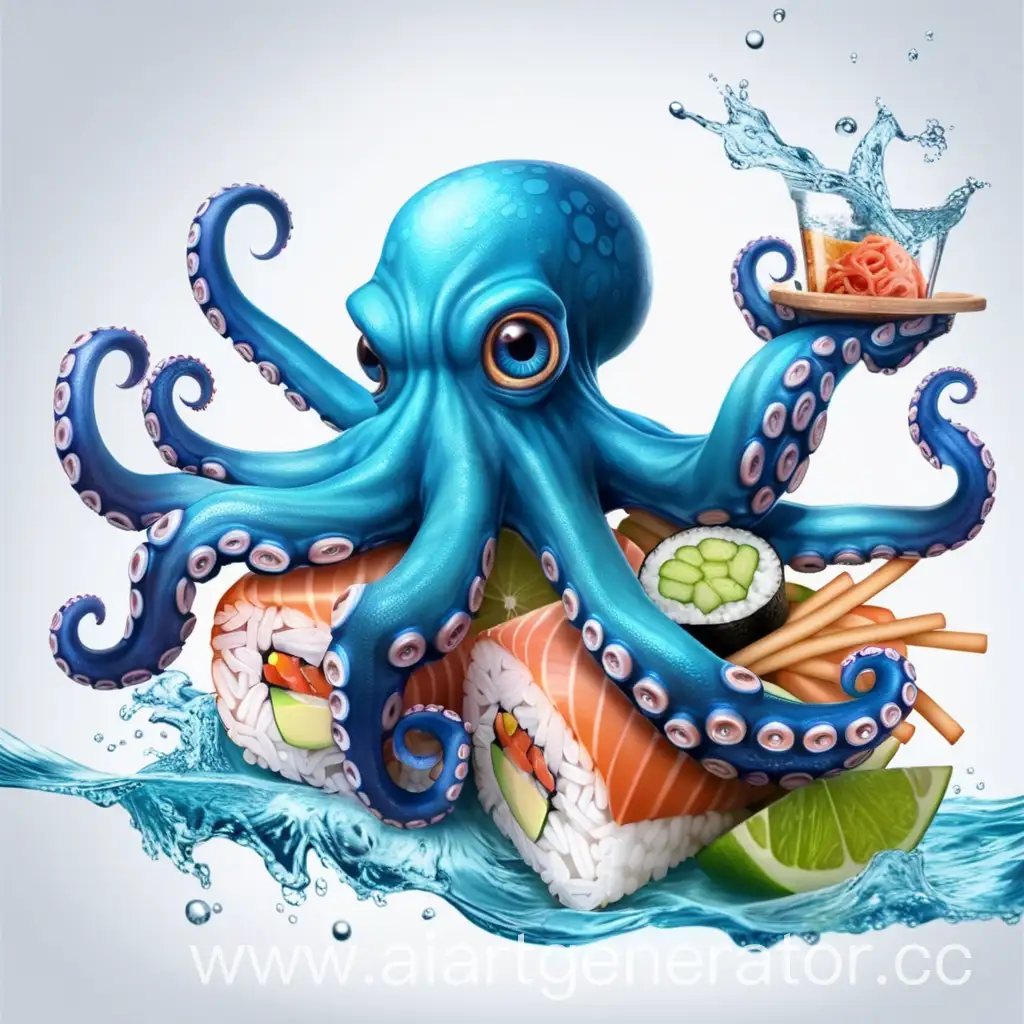 Hungry-Blue-Octopus-Emerges-from-Water-to-Snatch-Sushi-Rolls-Pizza-and-More