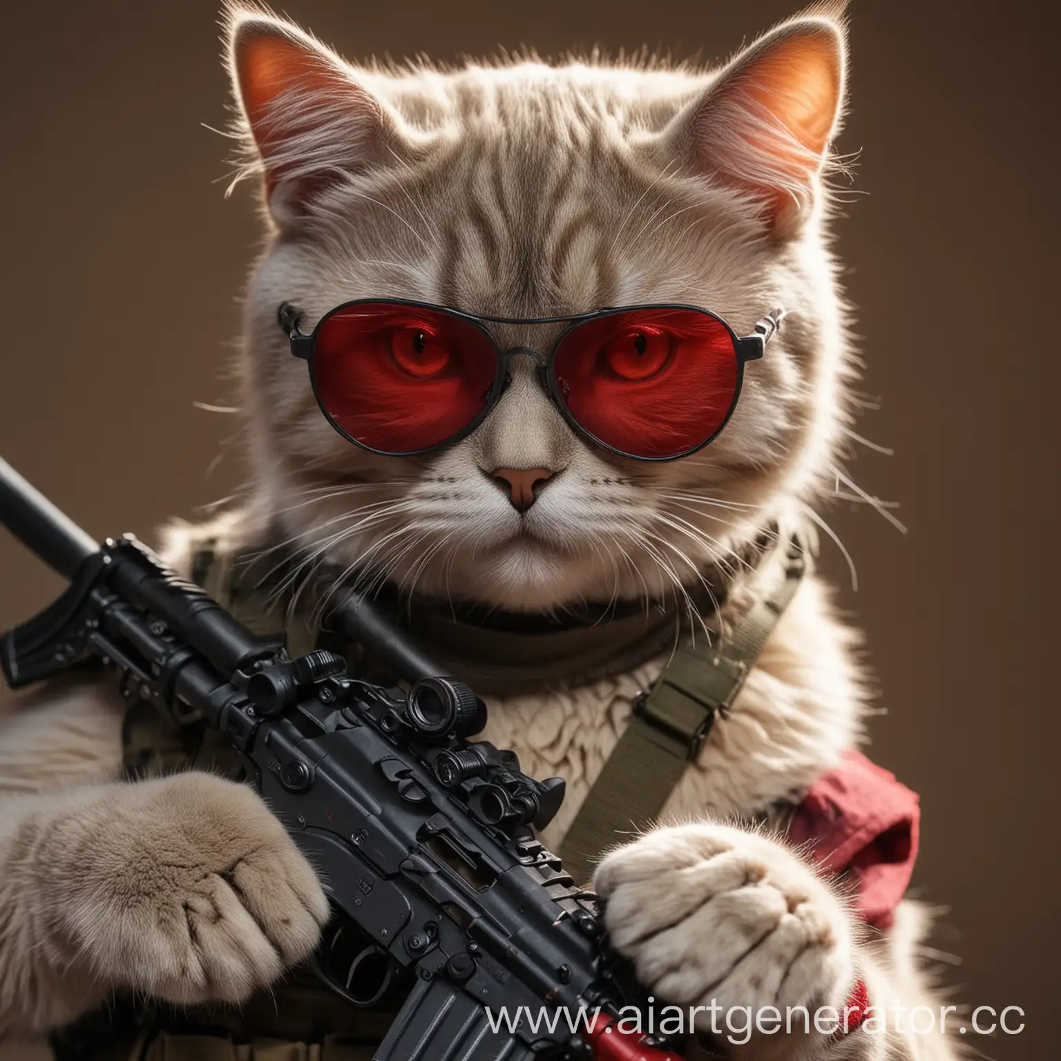 кот,в экипировке,в очках с красными стеклами,в руках ак-47,4к