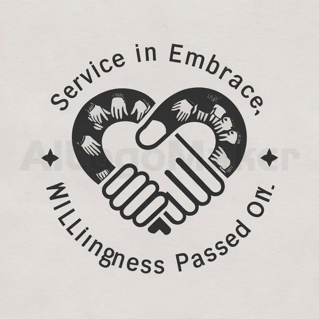a logo design,with the text "service in embrace, willingness passed on", main symbol:hold hands children elderly love heart,complex,be used in Others industry,clear background